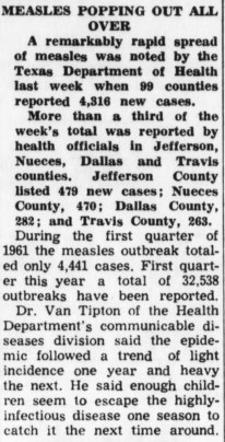 Measles outbreak 1962 Texas